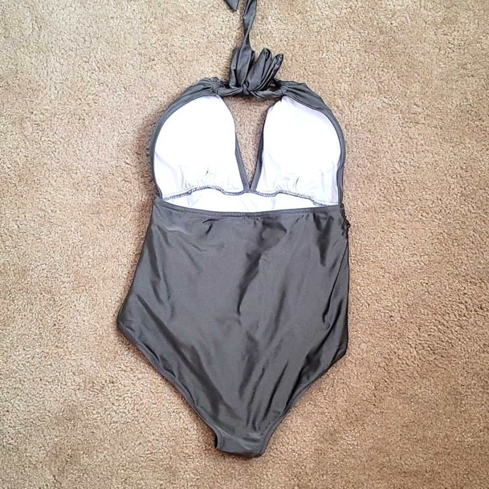 **SOLD** Plus Size Olive Green Halter One Piece Swimsuit - Picture 5 of 5